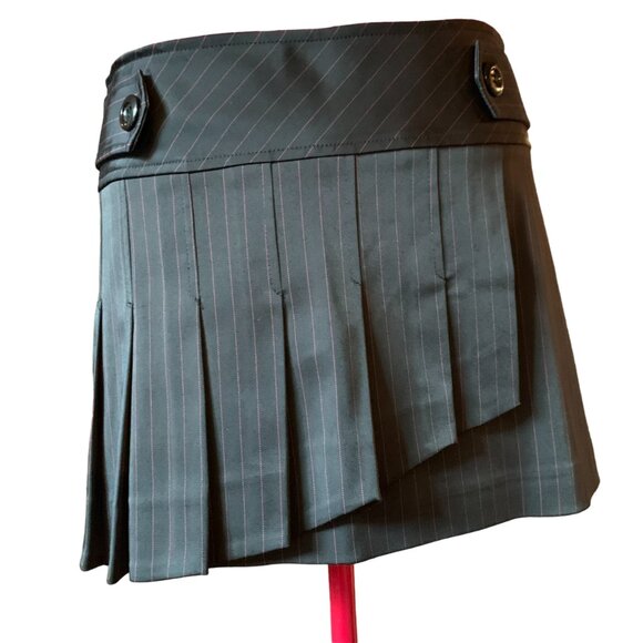 PARADOXIA - Black with pink lines Asymmetric pleated mini Skirt pleated  size 11 - Picture 5 of 10